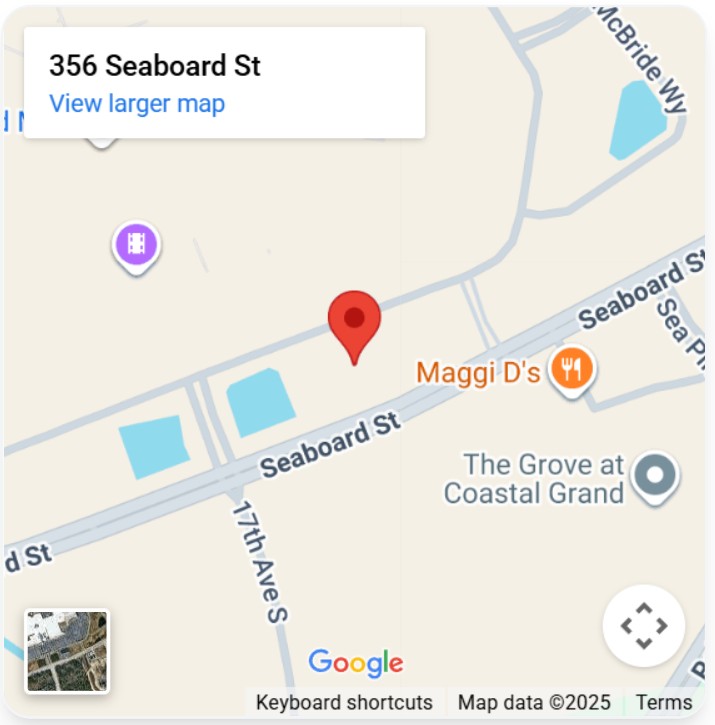 Map showing Miracle Nails location at 356 Seaboard St, Myrtle Beach, SC