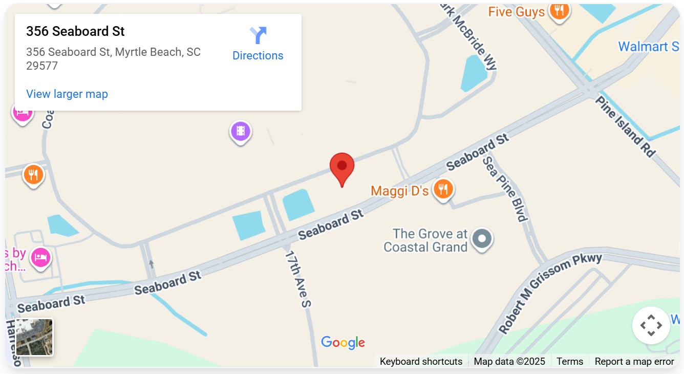 Map showing Miracle Nails location at 356 Seaboard St, Myrtle Beach, SC